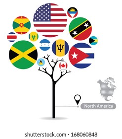 Tree design. Flag of North America. vector Illustration.