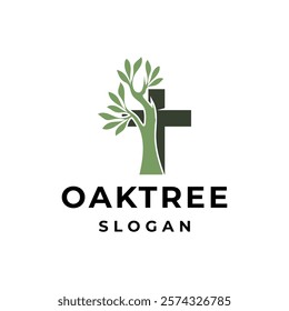 Tree Design Illustration with Religious Cross Symbol Logo Vector