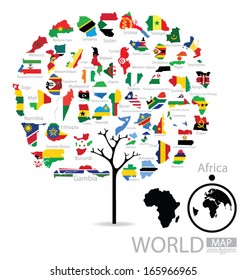 Tree design. Map. Flag of Africa. vector Illustration.