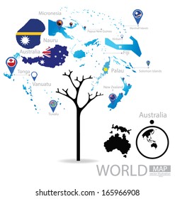 Tree design. Map. Flag of Australia. vector Illustration.