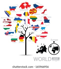 Tree design. Map. Flag of Europe. vector Illustration.