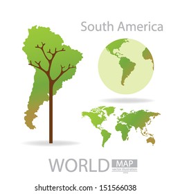 Tree design. South america. World Map vector Illustration.