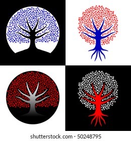 Tree designs with red white and blue stars for leaves