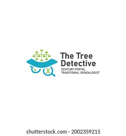 The Tree Detective Logo Concept Design With Unique, Mature And Flat Design On White Background. Family Tree Research Logo Design And Illustration. 