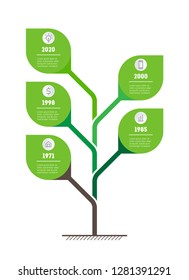 Tree of development and growth of the eco business. Info graphic. Business presentation concept with 5 options, parts, steps or processes. Vertical Timeline infographics.