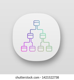Tree diagram app icon. 3-space ring. Hierarchical system. Node link diagram. Tree structure. Sequence and submission. UI/UX user interface. Web or mobile applications. Vector isolated illustrations