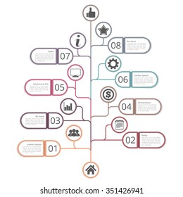 Tree diagram template with numbers, icons and place for your text, vector eps10 illustration