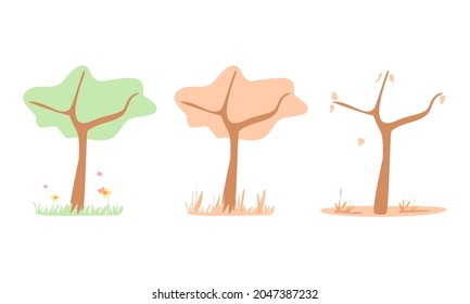 Tree different seasons on white background flat vector.