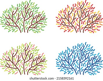 Der Baum zu verschiedenen Zeiten des Jahres. Sommer, Herbst, Winter, Frühling