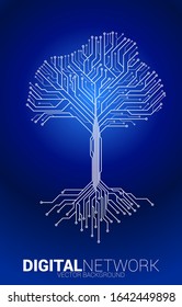 Tree from digital line connect dot circuit board style. Background concept for digital transformation.
