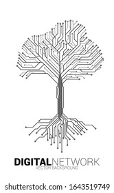 Tree from digital line connect dot circuit board style. Background concept for digital transformation.