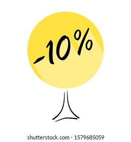 Tree with discount of 10 percent on shopping. Concept  for sale design. Vector badges for labels, stickers, banners or tags of new offer. 