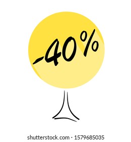 Tree with discount of 40 percent on shopping. Concept  for sale design. Vector badges for labels, stickers, banners or tags of new offer. 