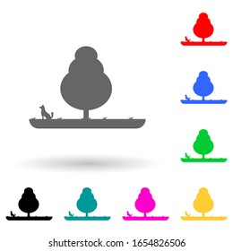 Baum mit einem Hund Symbol in mehrfarbigem Stil. Einfache Vektorillustration von Park- und Landschaftsbildern für i und ux, Website oder mobile Applikationen