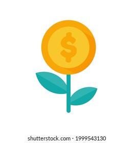Tree Dollar Coins Vector Growing business investment income concept