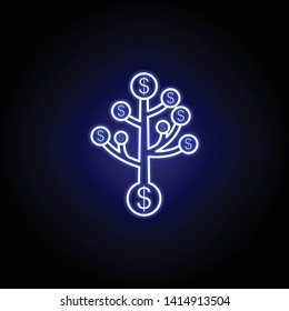 tree dollars icon in neon style. Element of finance illustration. Signs and symbols icon can be used for web, logo, mobile app, UI, UX