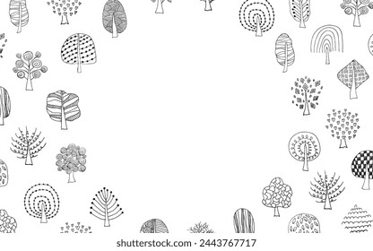 tree. doodle. black lines. vector. ecology. leaves. on a white background. postcard. pattern	
