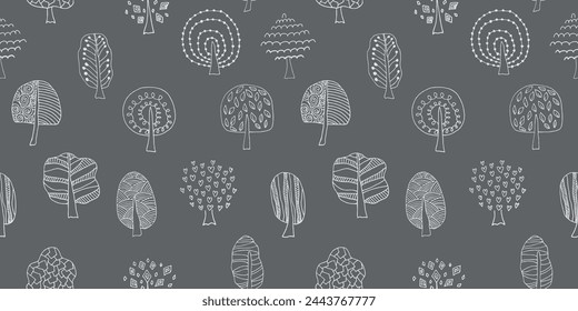 tree. doodle. black lines. vector. ecology. leaves. on a white background. the pattern. seamless pattern	
