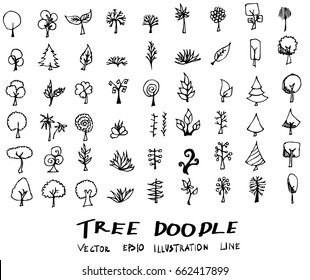 Tree Doodle icon line vector set