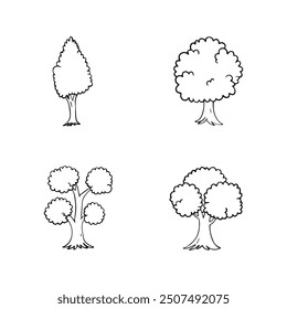 Tree doodle line icon collection. Hand drawn outline style. isolated illustration