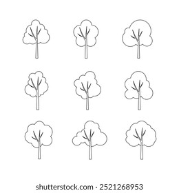 Tree doodle line symbol sign icon collection. outline style. isolated illustration
