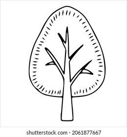 Un árbol con decoraciones de estilo doodle. Decoración sencilla para la Navidad festiva y Año Nuevo. Ilustración vectorial aislada en fondo blanco.
