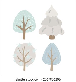 A tree with doodle style decorations. Simple decor for festive Christmas and New Years. Vector illustration isolated on white background.