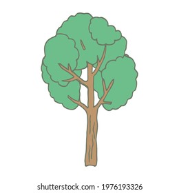 Tree in doodle style. Garden, park and forest. Template for postcard, banner, poster, web design. Hand Drawn vector illustration.
