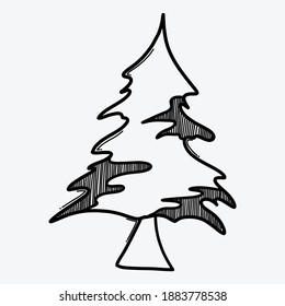 Icono del vector del doodle de árbol. Línea dibujada a mano en la ilustración del esbozo de dibujo.