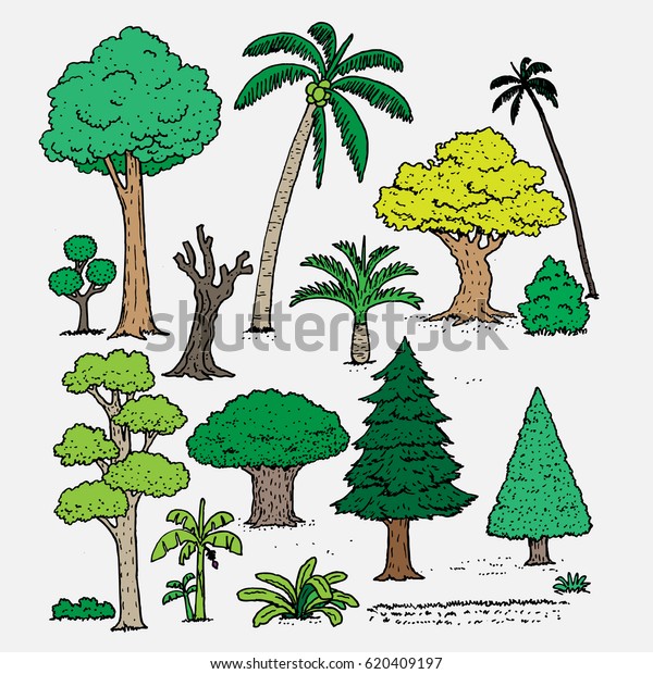 Tree Drawing Cartoon Set Stock Vector (Royalty Free) 620409197 ...