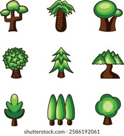 Tree drawing icon in colored style. One set consists of 9 icons, each of which has its own shape and uniqueness.
