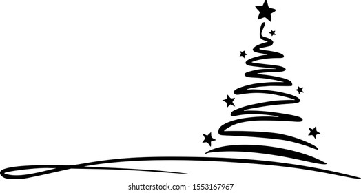 Tree Drawing Winter Christmas Vector Silhouette