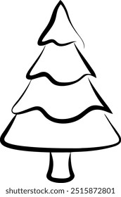 A tree is drawn in black and white. The tree is tall and has a snow-covered trunk. The tree is the main focus of the image