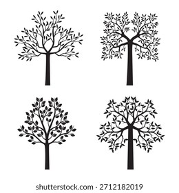 Un árbol dibujado a mano. Hojas verdes en las ramas. Ilustración de contorno de Vector.