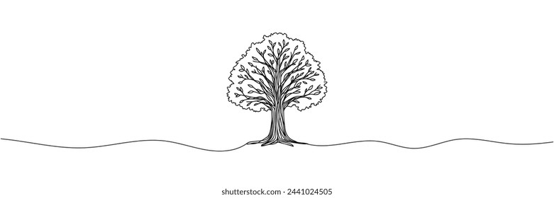 The tree is drawn with one continuous line. Vector illustration.