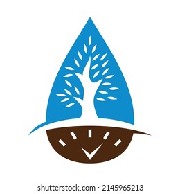 Tree Drop Water Time Management Logo Icon Illustration Brand Identity