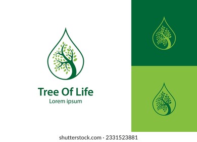 tree and Drops or water combined with tree life logo design illustration for Ecology, environment and agriculture vector icon logo