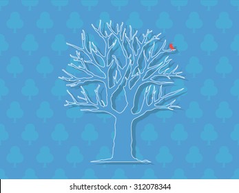 tree dry bird red vector illustration