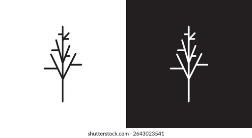 Icono de rama seca del árbol. Iconos de árbol de invierno, con árboles desnudos y desnudos con ramas muertas y secas sin hojas, ícono de línea de árbol, Ilustración vectorial de árbol en fondo transparente y negro.