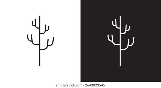 Tree dry branch icon. Winter tree icons, featuring bare and bare trees with dead and dry branches without leaves, Tree line icon, Tree vector illustration in transparent and black background.