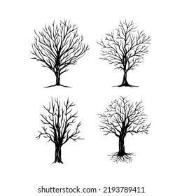 tree with dry branches vector silhouette set