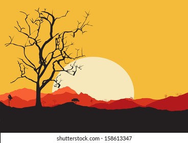  tree dry landscape scene background illustration vector