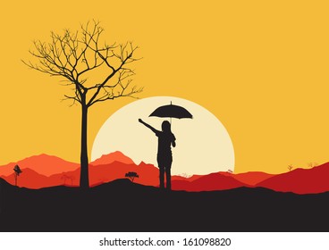 tree dry landscape scene background illustration vector