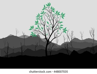 tree dry landscape scene background illustration vector