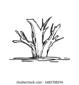 tree dry landscape sketch drawing on a white background