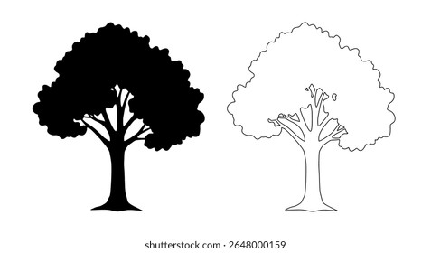 Tree duo - filled and outline natural silhouette