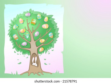 Tree with easter eggs and rabbit.