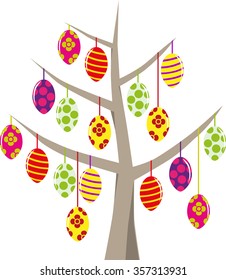 Tree with Easter eggs in various colors and patterns decorated.
Symbolic Oster Tree as graph on white.