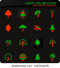 Tree easy color vector icons on dark background for user interface design