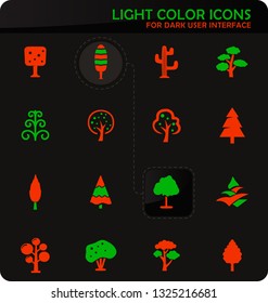 Tree easy color vector icons on dark background for user interface design